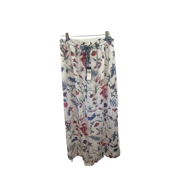NWT BCBG Max Azaria - White w/ Multicolor Floral Print Wide Leg Pants Size L - Picture 3 of 8
